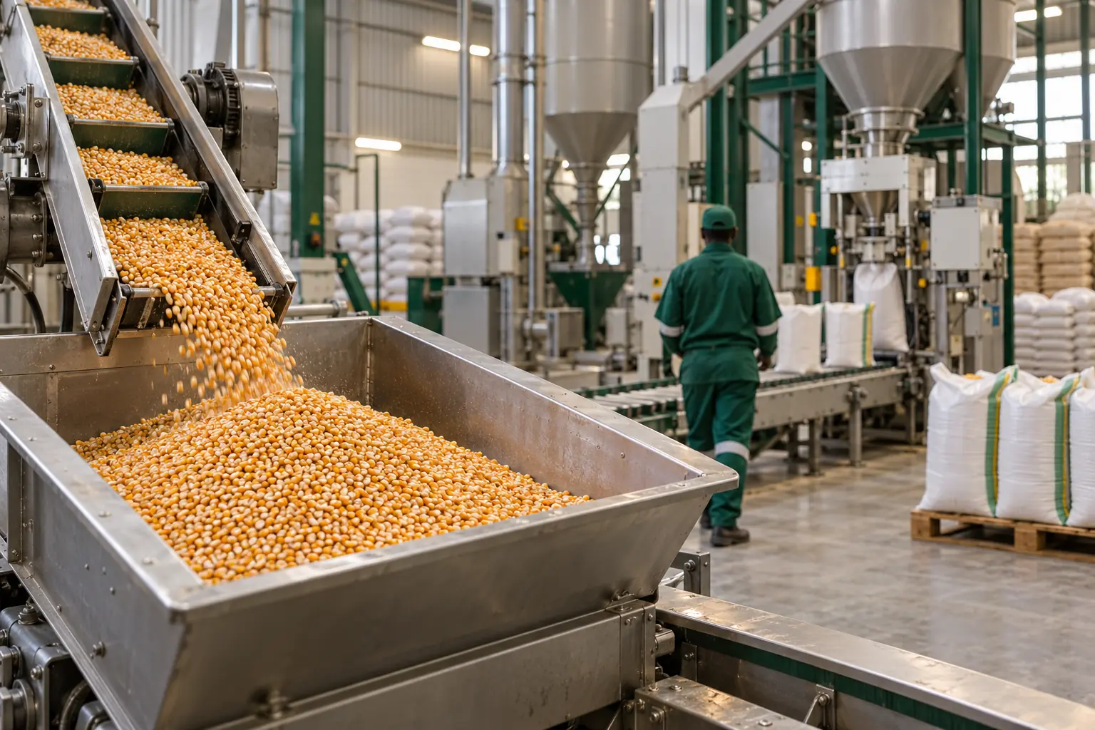 Illustrative grain processing equipment in a milling facility
